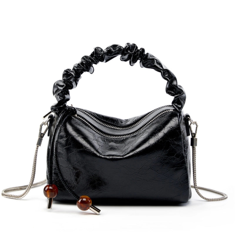 Borsa a mano/a tracolla da donna in vera pelle, colore nero.