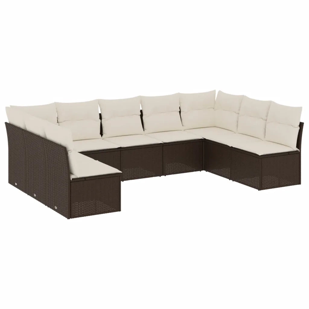 Set Divani da Giardino 9pz con Cuscini Marrone in Polyrattan 3218073