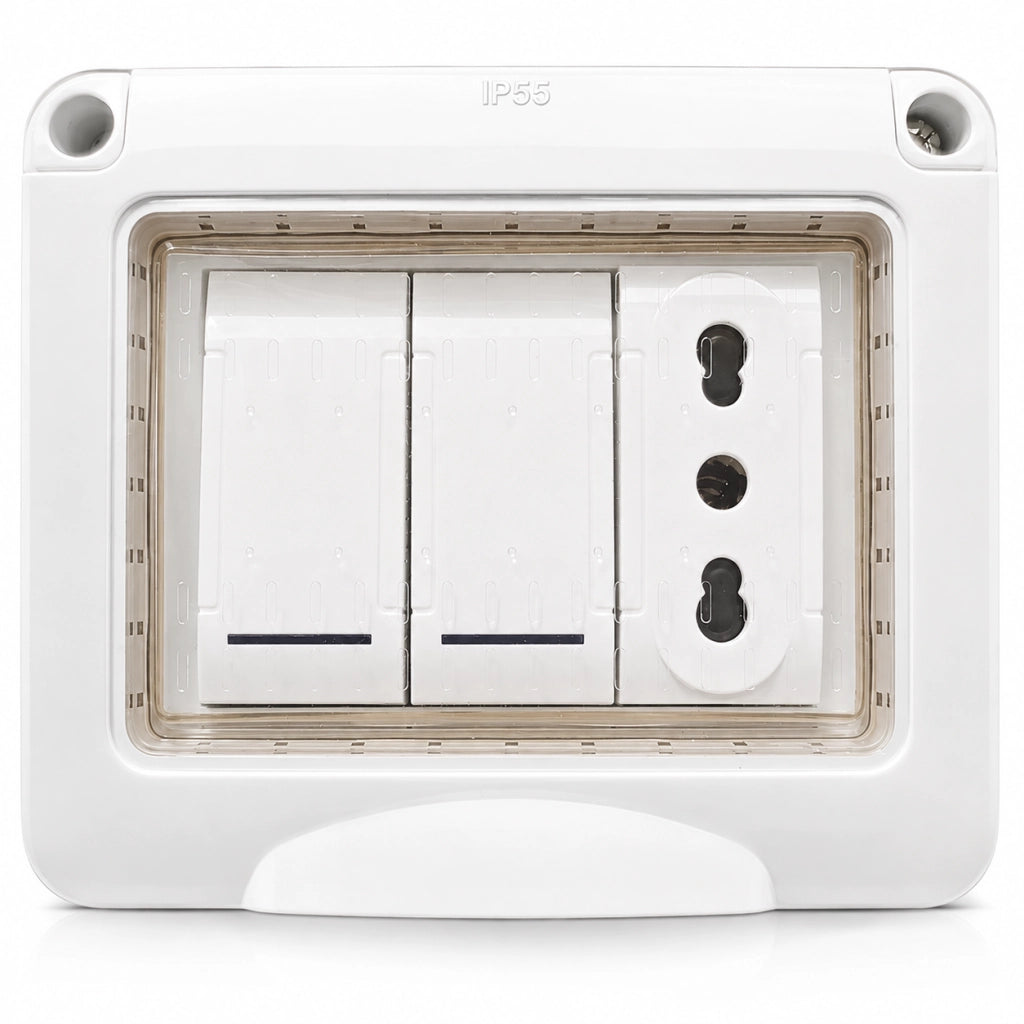Cassetta Elettrica Esterno IP55 con Presa Italiana e 2 Interruttori
