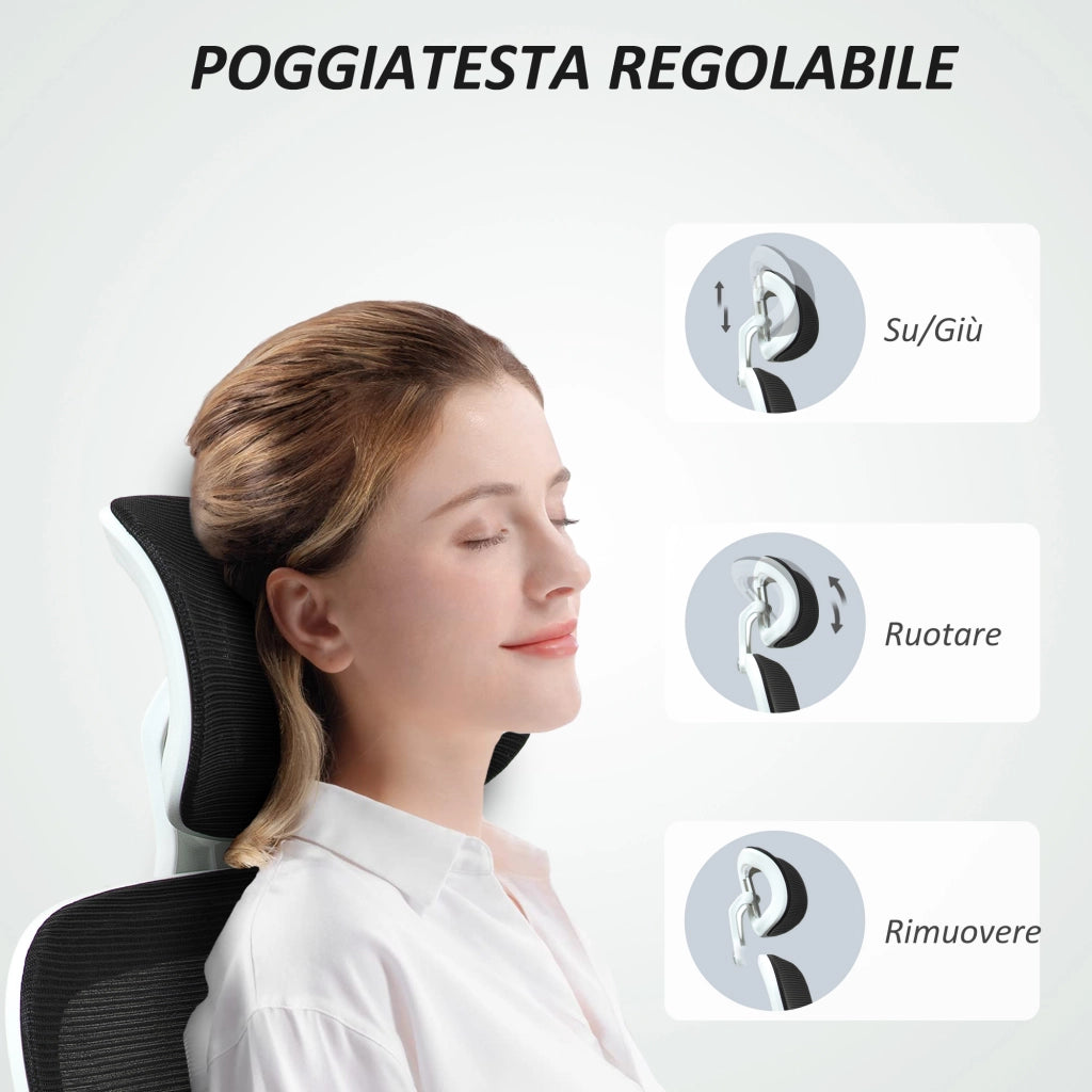 Sedia da Ufficio Girevole con Poggiatesta e Braccioli Regolabili ¨C Zephmum ¨C Nero