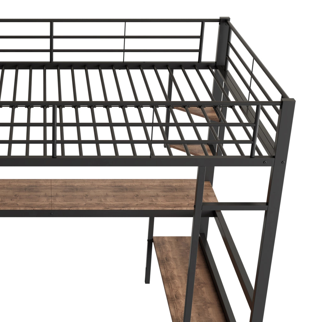 LETTO A soppalco 90x200 cm nero con scrivania e libreria