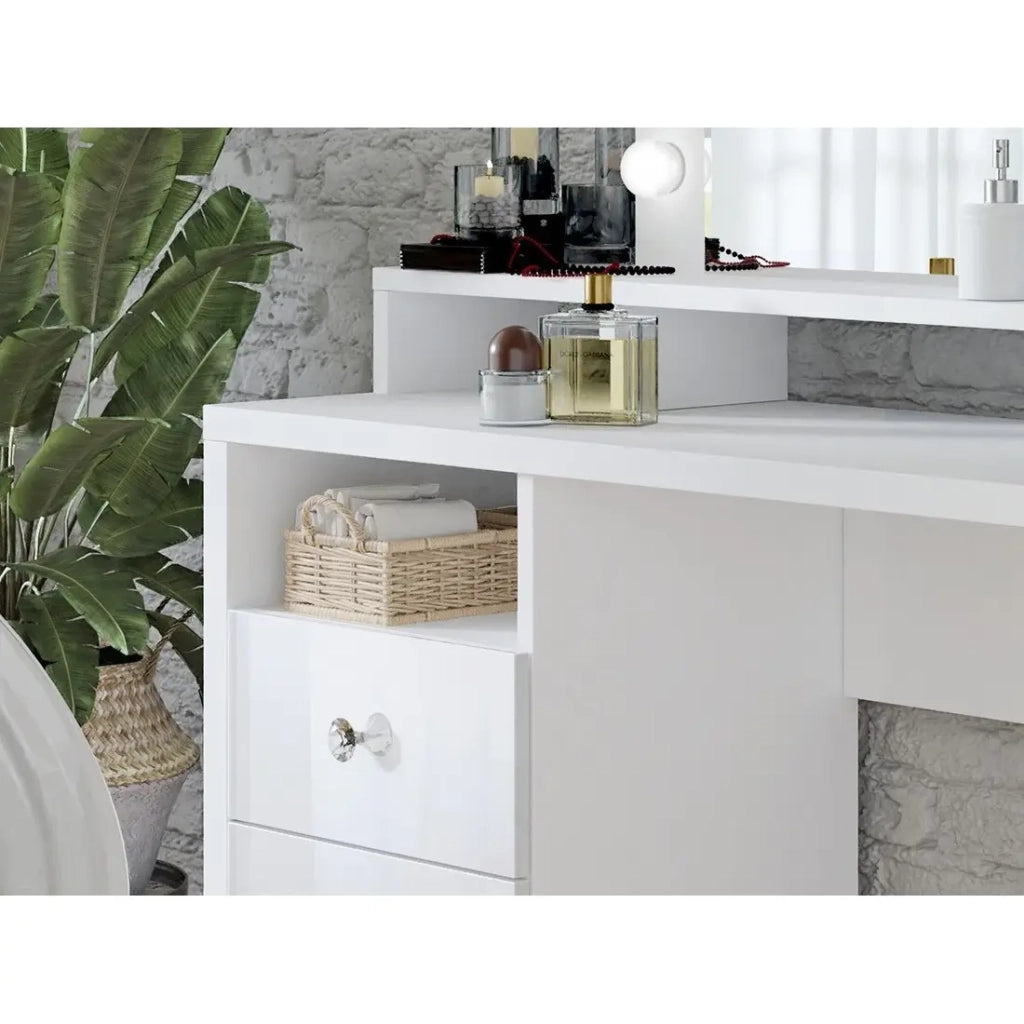 Toeletta design con illuminazione integrata collezione VERSAILLES colore bianco finiture lucide