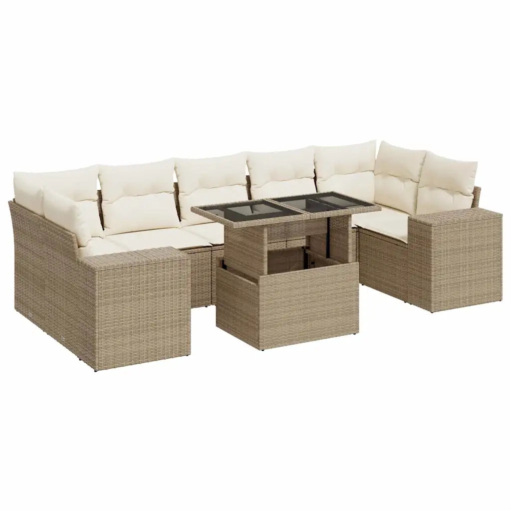 Set Divano da Giardino 8 pz con Cuscini Beige in Polyrattan 3326759