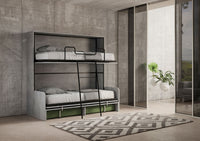 Letto Doppio A Scomparsa Kando Con Divano Con Materassi Cemento e Verde