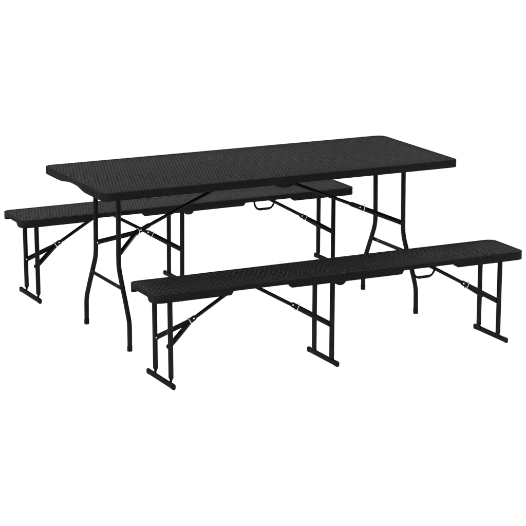 Set da Picnic Pieghevole 3 Pezzi ¨C zephmum ¨C Tavolo e Panche in HDPE e Metallo, Nero