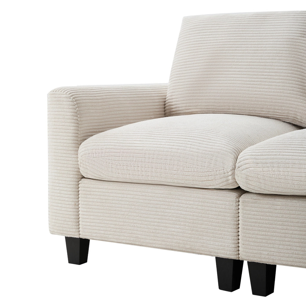 Divano angolare 229x149.5x83 cm con console centrale; porte USB e tasche portaoggetti in corduroy beige