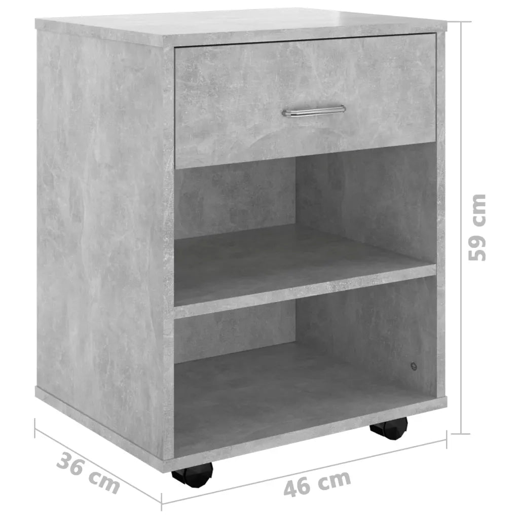 Mobiletto con Ruote Grigio Cemento 46x36x59cm Legno Multistrato 808471