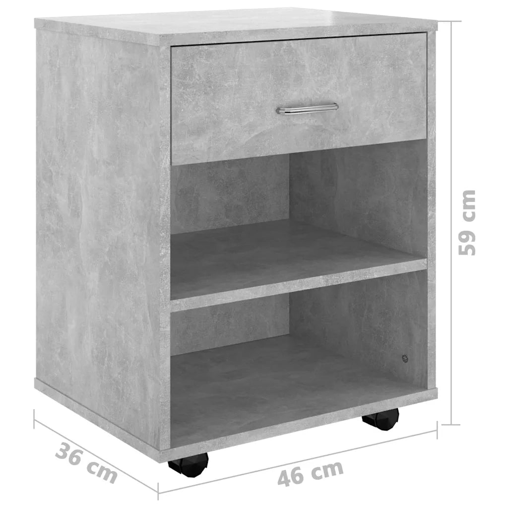 Mobiletto con Ruote Grigio Cemento 46x36x59cm Legno Multistrato 808471