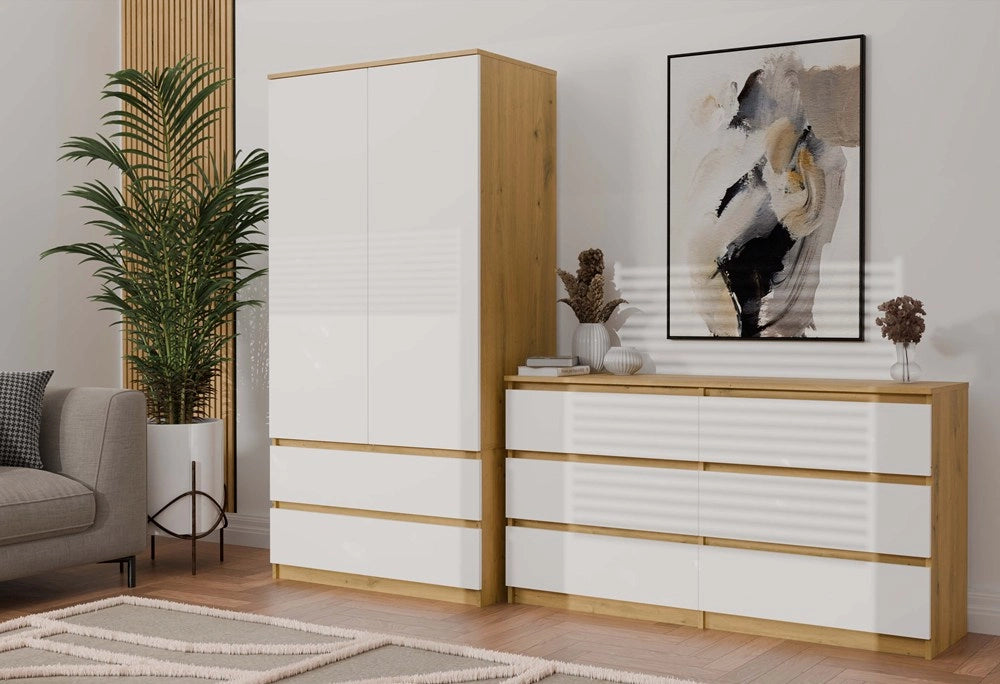 Cassettiera MALWA M6 140 rovere artisan bianco per camera e soggiorno