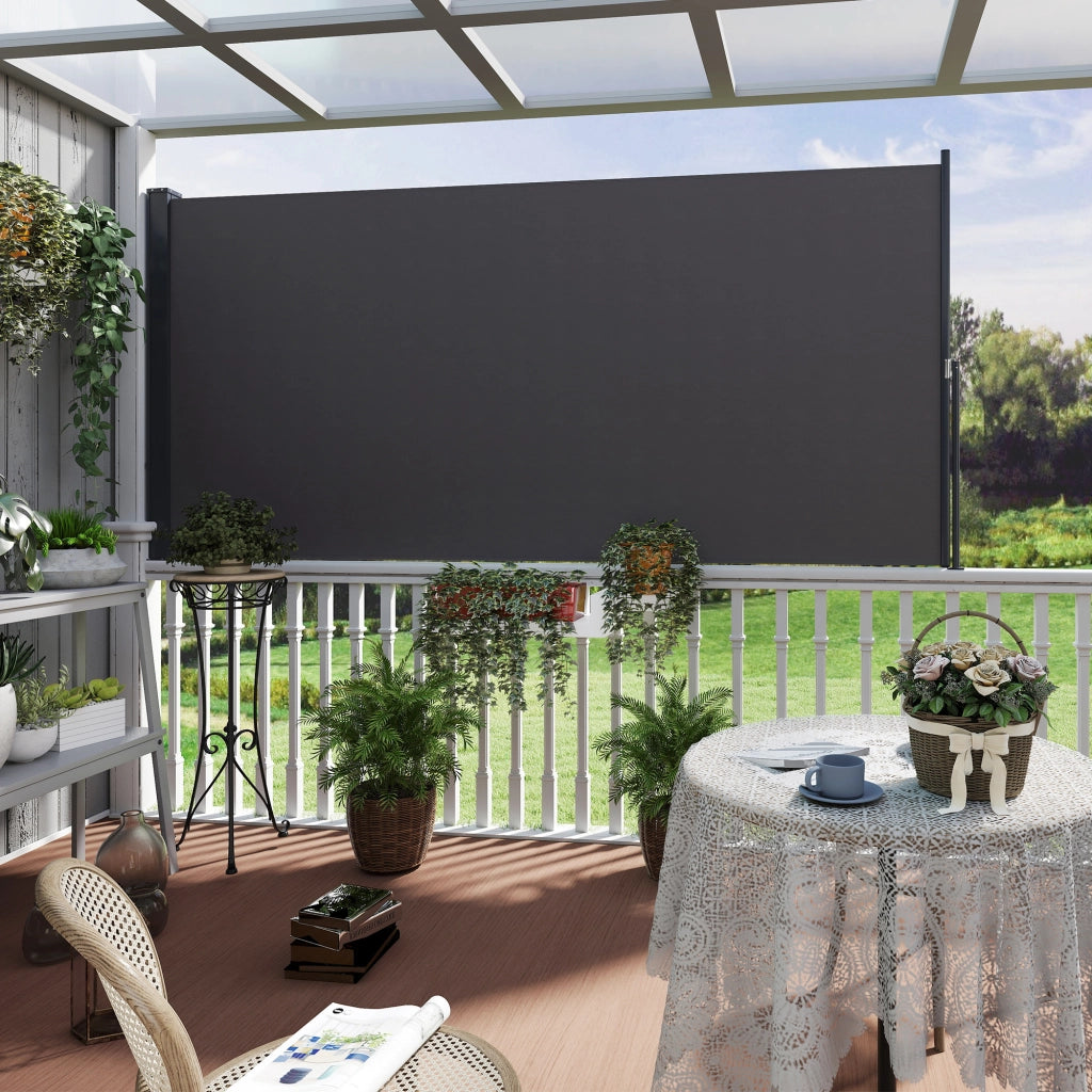Paravento retrattile per esterno ¨C zephmum ¨C grigio scuro, alluminio, poliestere, 300x140 cm