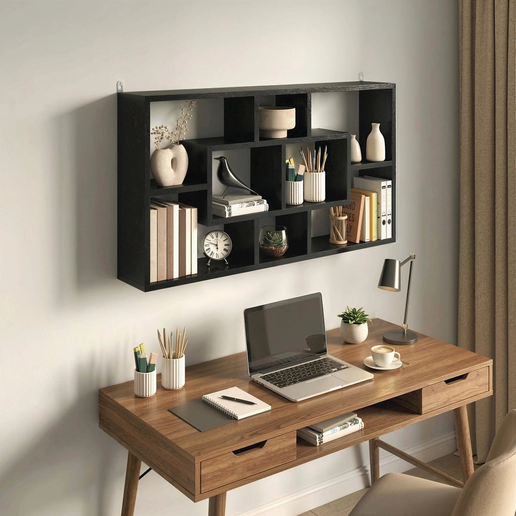 Libreria a Parete con 8 Cubi ¨C zephmum ¨C 85x14.5x47.5 cm Nero