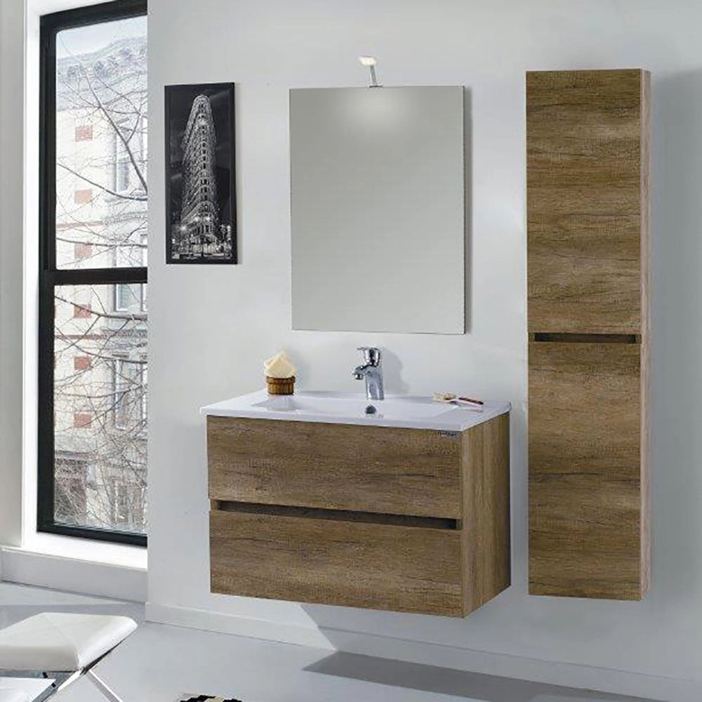 Mobile da Bagno Sospeso 80cm Colonna P18cm Mazzoni Maiorca Light Noce Chiaro Frassinato