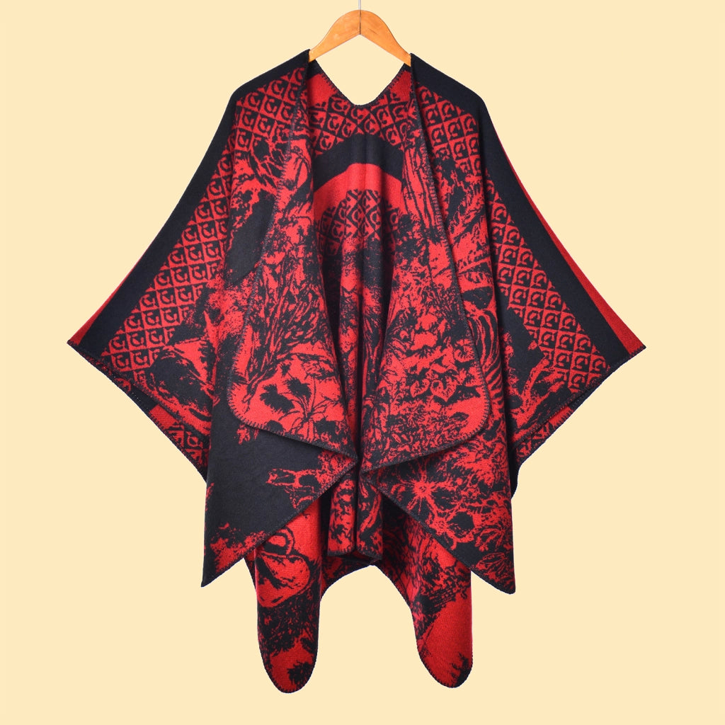 Sciarpa calda da donna per autunno e inverno con mantello jacquard a stampa animalier