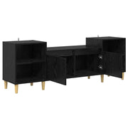 Mobile porta TV rettangolare rustico con 2 ripiani e vano contenitore 160 x 35 x 55 cm legno composito nero 02_0052698