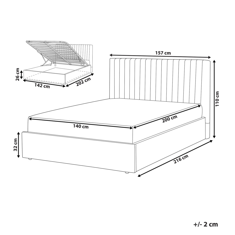 Letto con contenitore  in tessuto beige 140 x 200 cm Testata imbottita