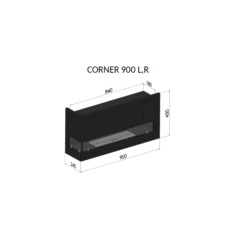 Caminetto a Bioetanolo Angolare Corner 900 Left SimpleFire da incasso con Vetro