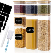 Set di contenitori in vetro per conservazione - 750 ml/1500 ml/2400 ml - rettangolari con coperchio in legno - per spaghetti, muesli, lenticchie