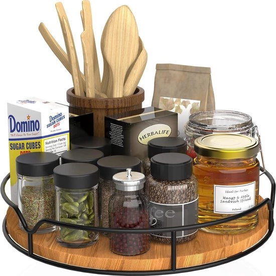 Organizzatore per piano di lavoro, per comodino, per cucina, per sala da pranzo, per mobile, per frigorifero, 23 cm, in legno di abete, nero carboidrato
