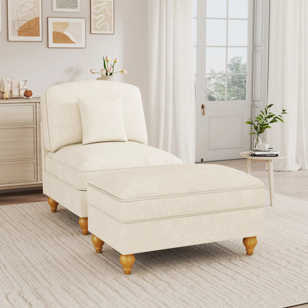 Divano modulare con poggiapiedi e gonna removibile in chenille bianco