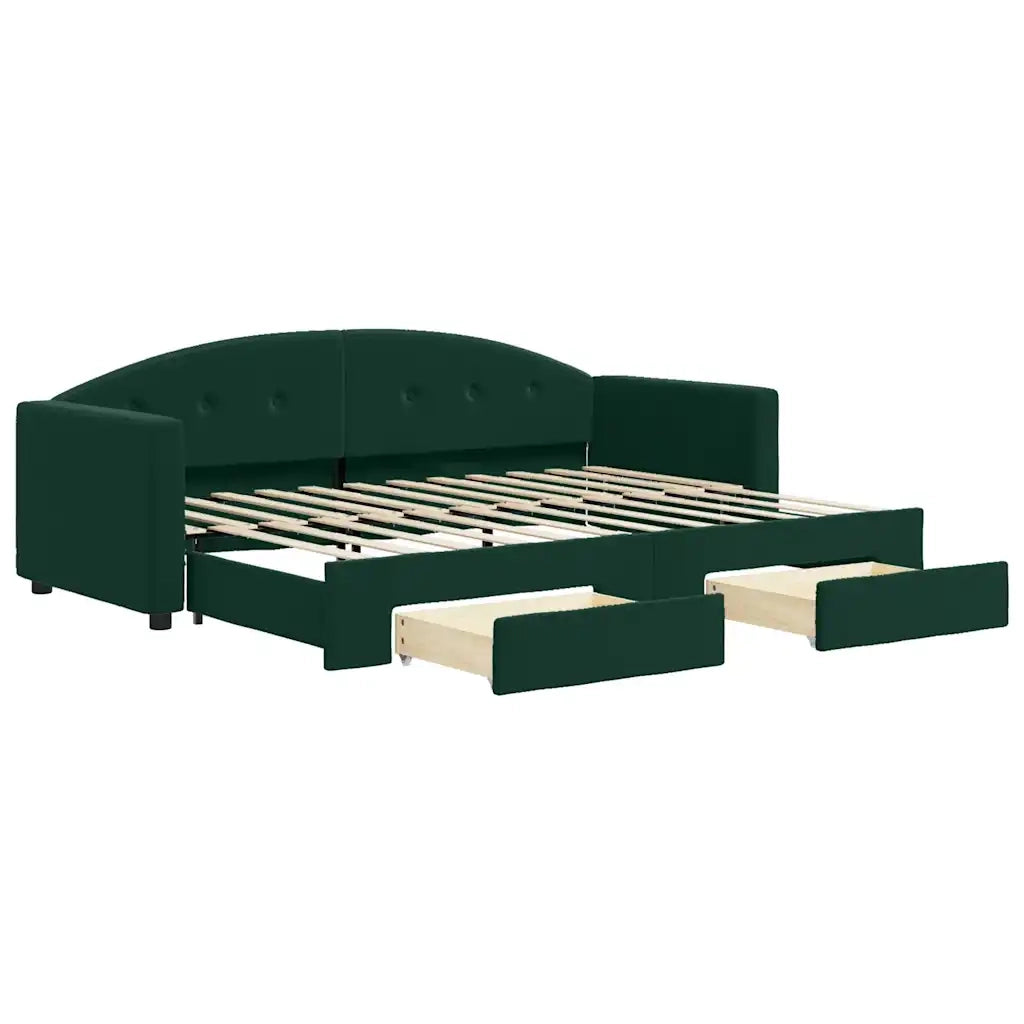 Divano Letto Estraibile Cassetti Verde Scuro 80x200cm Velluto