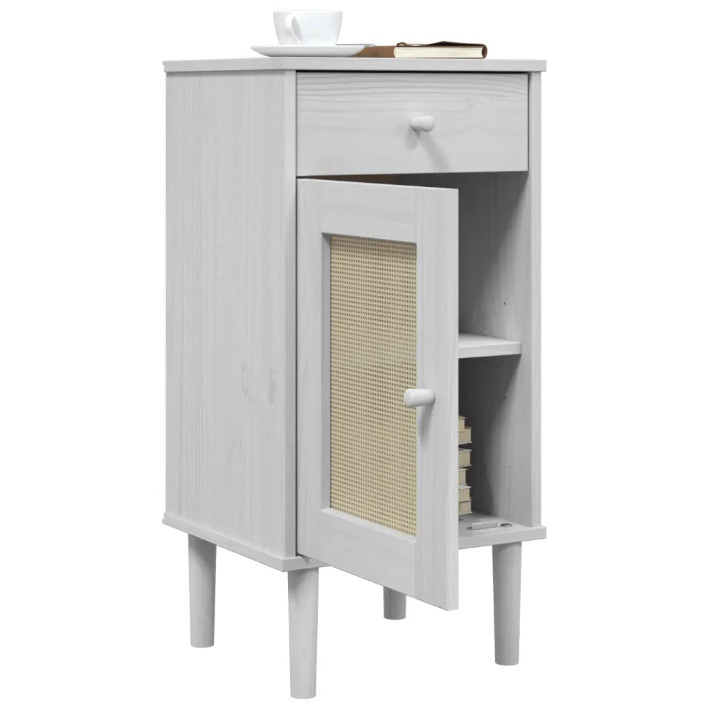 Comodino SENJA Aspetto Rattan Bianco 40x35x80 cm in Legno Pino 358017