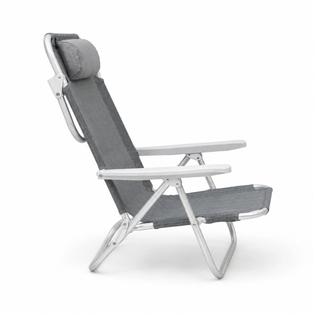 Spiaggina Reclinabile Da Mare E Campeggio Con Poggiatesta Imbottito Sedia Pieghevole In Alluminio E Textilene Traspirante Trasformabile In Lettino 48.5 x 60 x 80 Cm Grigio