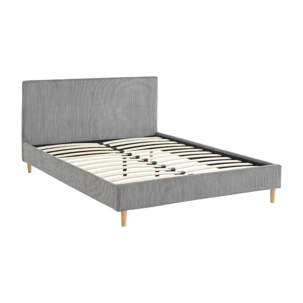 Struttura letto con rete a doghe e testiera 140x190cm, velluto a coste