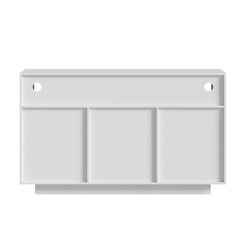 Credenza con 3 cassetti; 2 ante e 3 vani aperti - per soggiorno - bianco e naturale