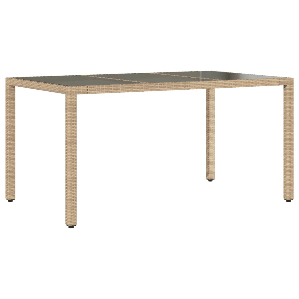 Tavolo da Giardino Piano in Vetro Beige 150x90x75 cm Polyrattan 365533