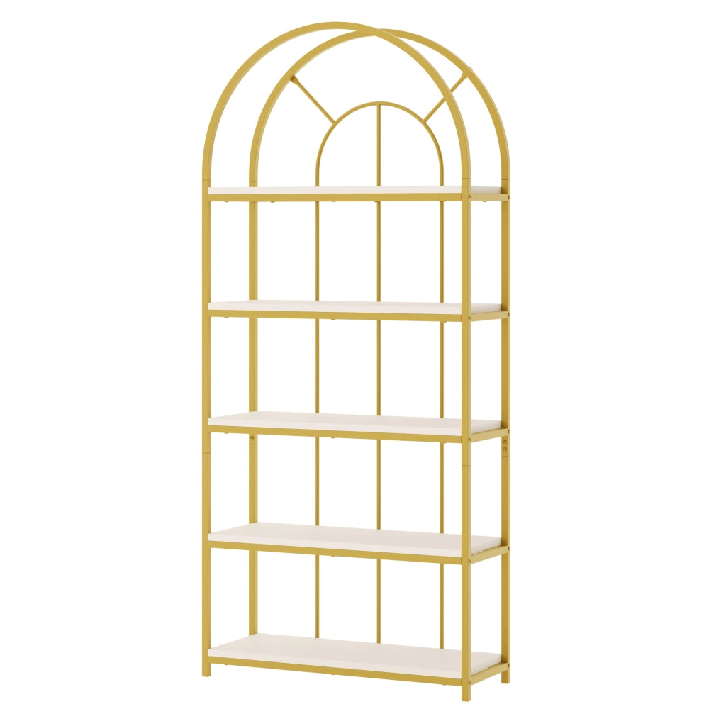 Set di scaffali modulari 163x30x184 cm in MDF e acciaio oro e bianco