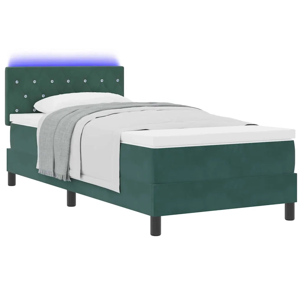 Letto a Sorgente LED con led Verde Scuro 90 x 200 cm Velluto 3342563