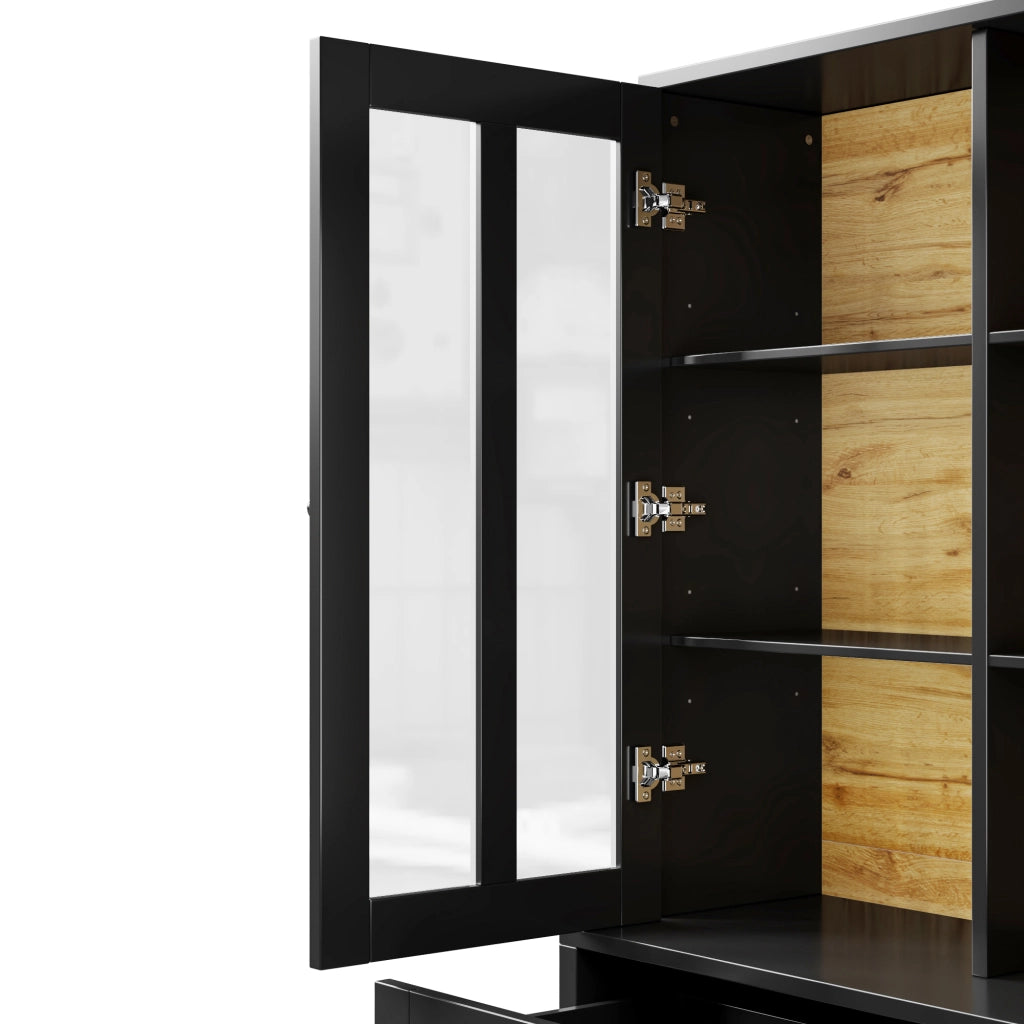ARMADIO ALTO 140x38,5x175 cm in MDF e Acrilico Nero con ante trasparenti