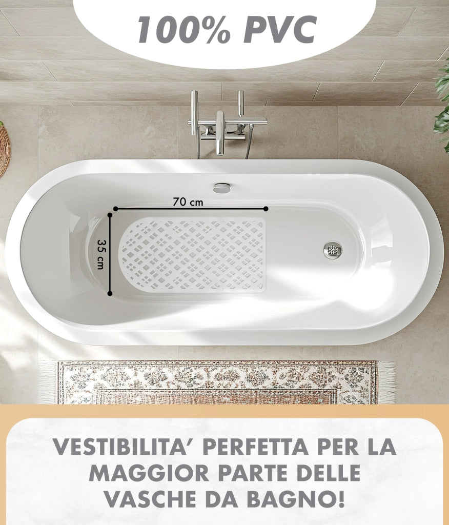 Prodotto Italiano Di Qualità Tappeto Per Doccia o Vasca 2 Misure Disponibili Grande Antiscivolo Con Ventose Antifumma Tappeti Bagno Lavabili In Lavatrice BPA free Tappetino  Per vasca - Alisma