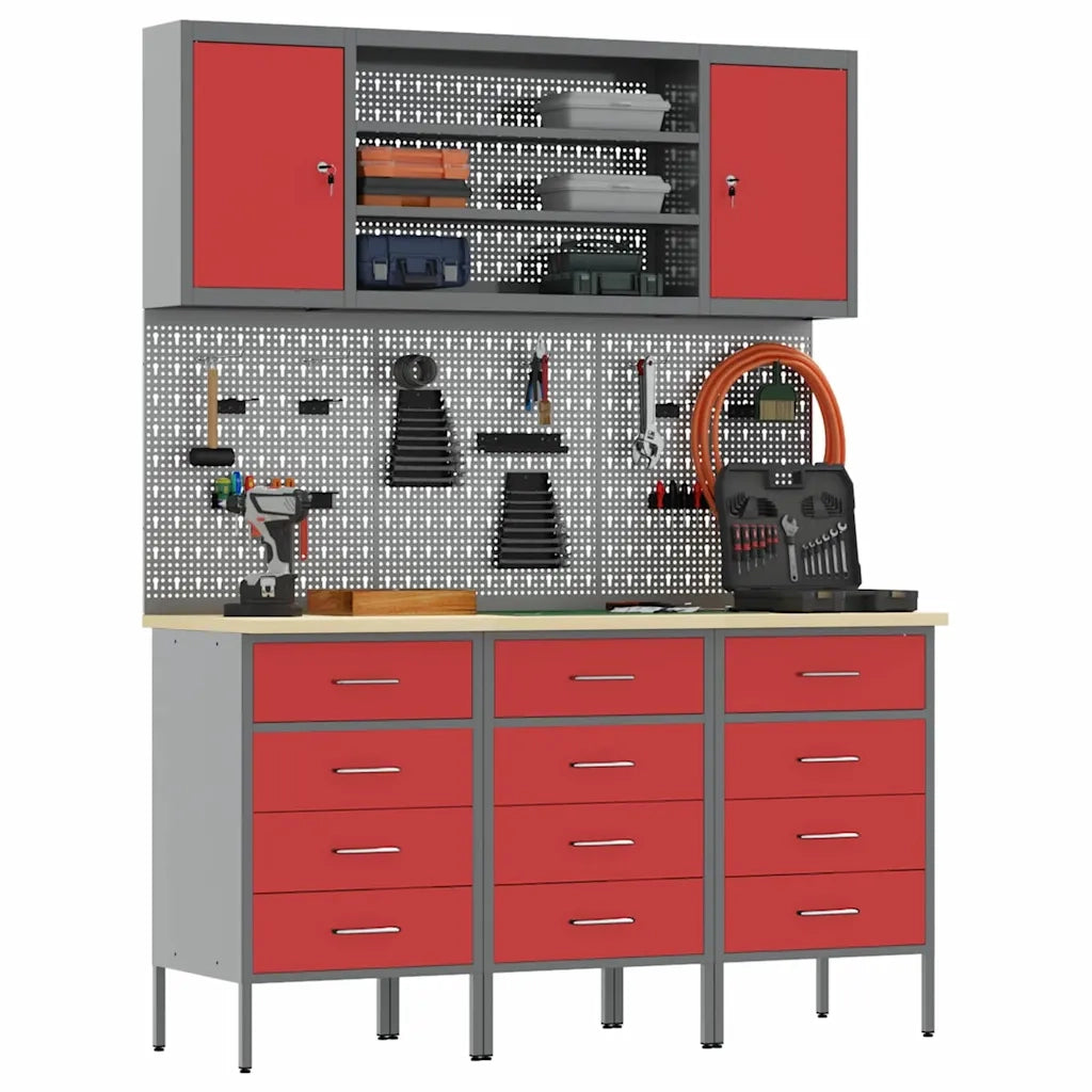 Mobile da lavoro 7 pcs Rosso Legno ingegnerizzato e acciaio 3321437