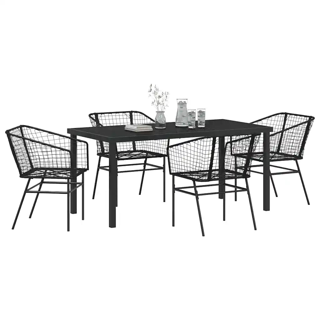 Set da Pranzo per Giardino 5 pcs Nero polyrattan 3380893