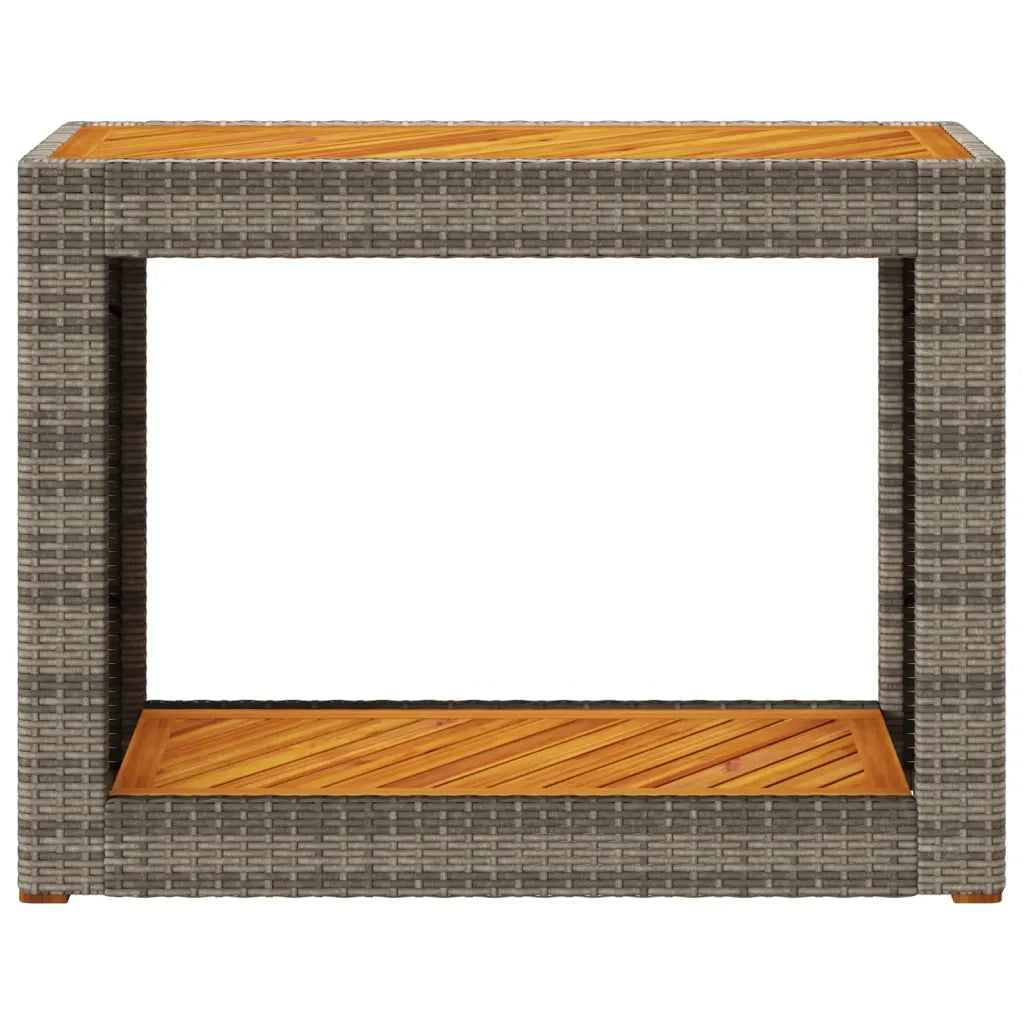 Tavolino da Giardino | Tavolino da esterno Piano Legno Grigio 100x40x75 cm Polyrattan