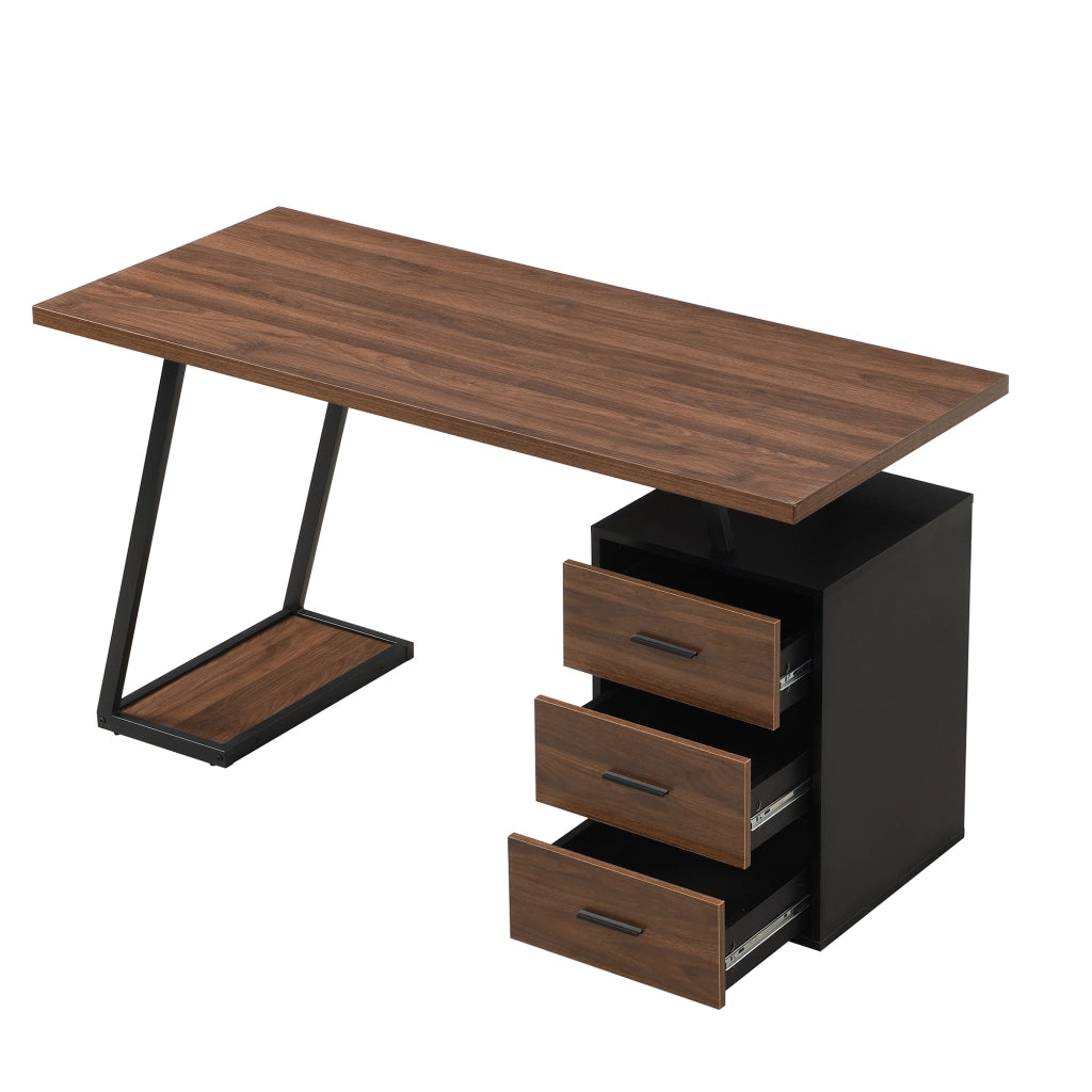 Scrivania dritta con 3 cassetti e vano per computer, mobile regolabile, MDF marrone scuro, 135,5 × 58 × 75 cm
