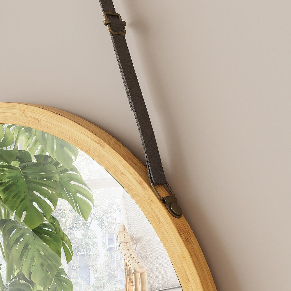 Vicco Specchio bagno Bambù 38 x 38 cm con cinturino regolabile