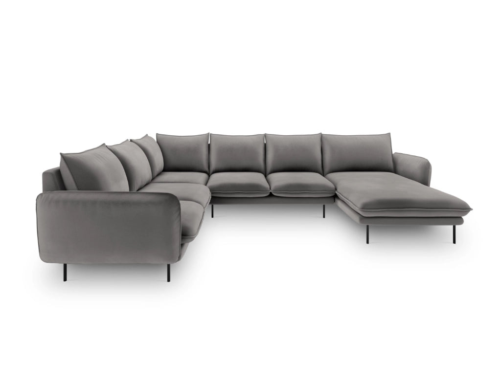 Cosmopolitan Design - Divano panoramico sinistro "Vienna" 7 posti in velluto grigio chiaro 