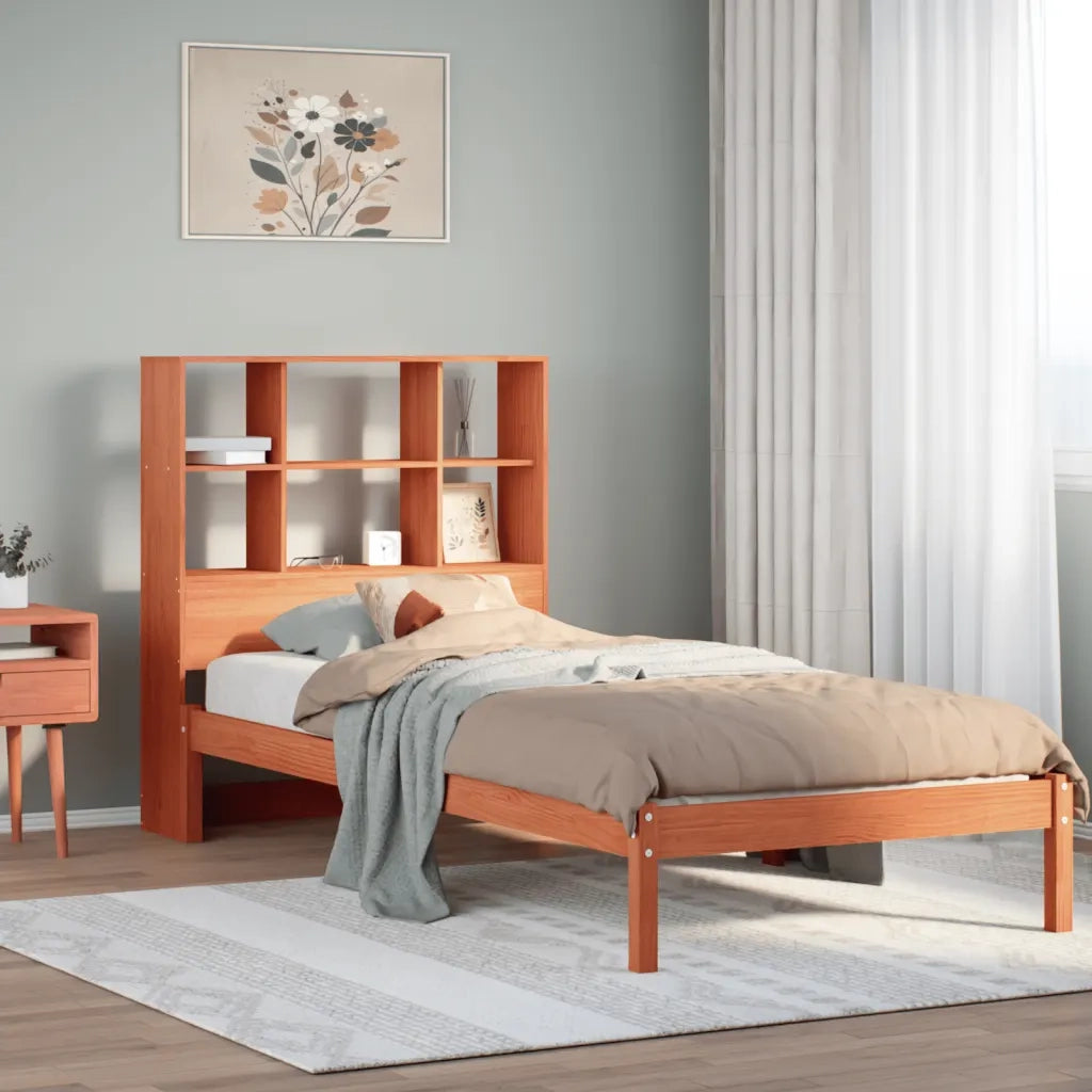 vidaXL Letto Libreria senza Materasso Marrone Cera 100x200 cm in Pino