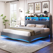 LETTO Imbottito 160x200 cm Grigio con LED, USB e Type-C