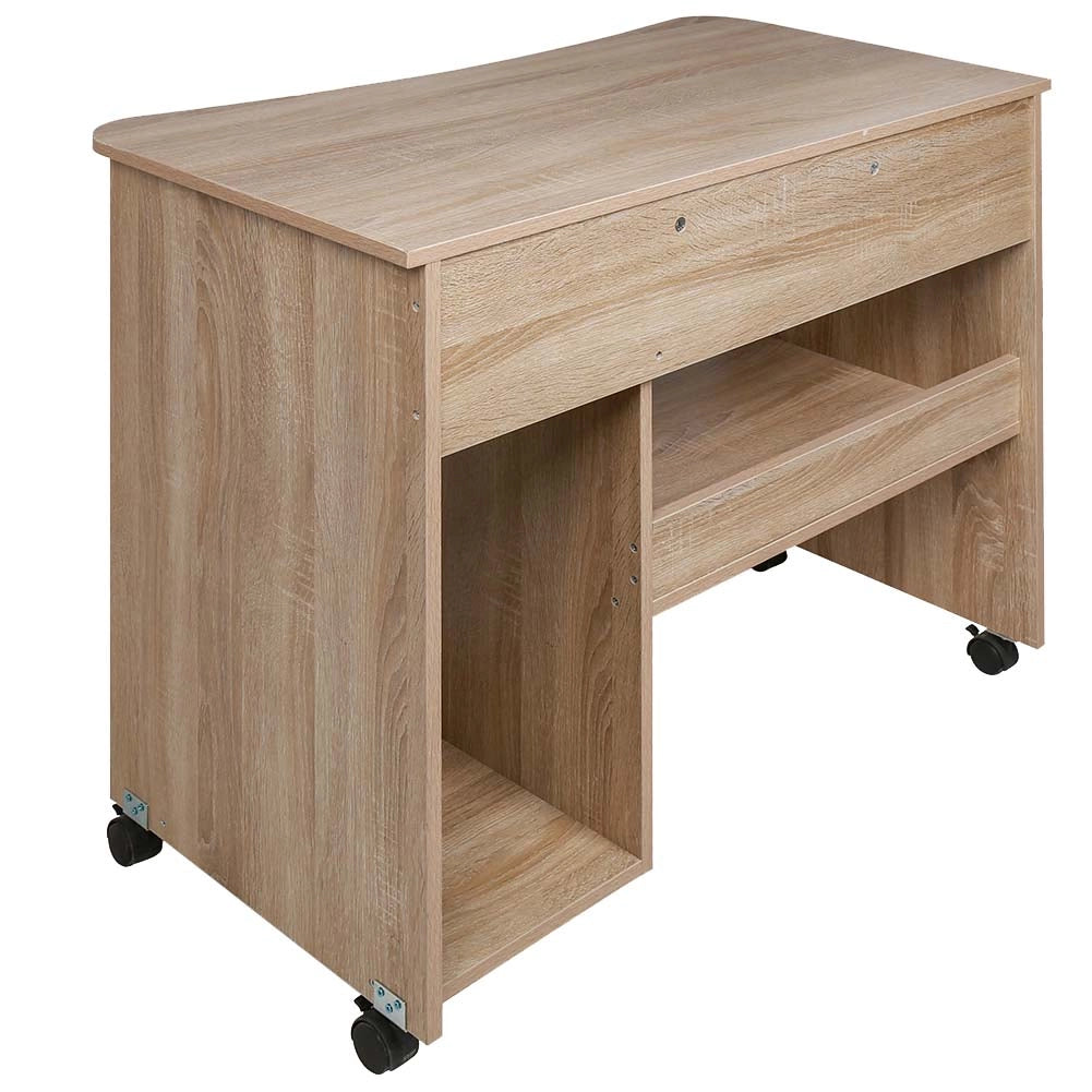 Scrivania con Ripiano Estraibile 93x48x76 cm con Ruote in MDF Quercia