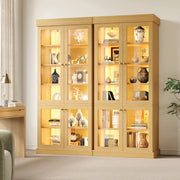 ARMADIO ALTO 160x40x180 cm MDF e vetro Naturale con LED Set da 2 pezzi