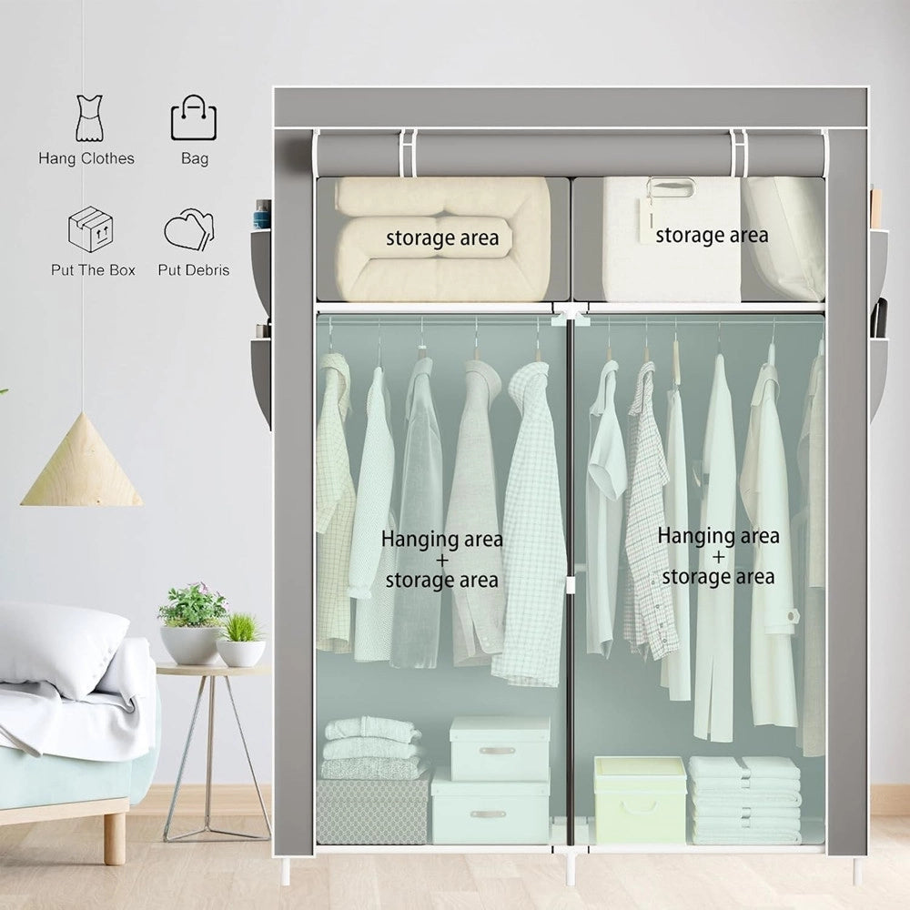 Trade Shop - Armadio Portatile In Tela Organizer Pieghevole Con Mensole 2 Binari Per Appendere Vestiti -