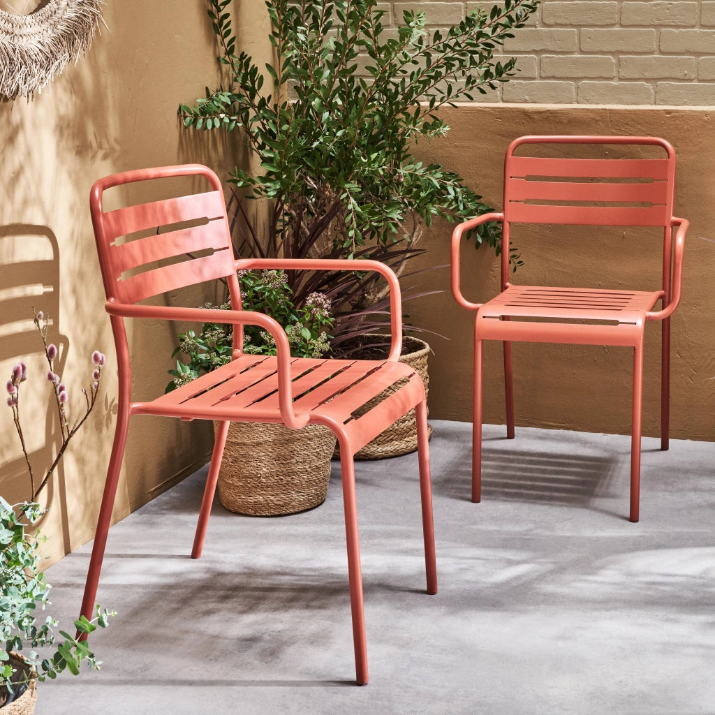 set 2 sedie da giardino bistrot in acciaio, terracotta