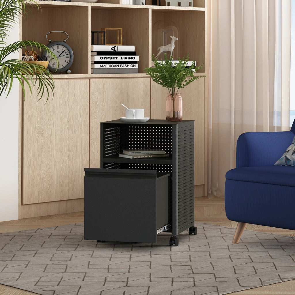 Mobile Contenitore Velvevn con Rotelle Organizzatore da Ufficio in Acciaio 54x40x36 cm - Nero [en.casa]