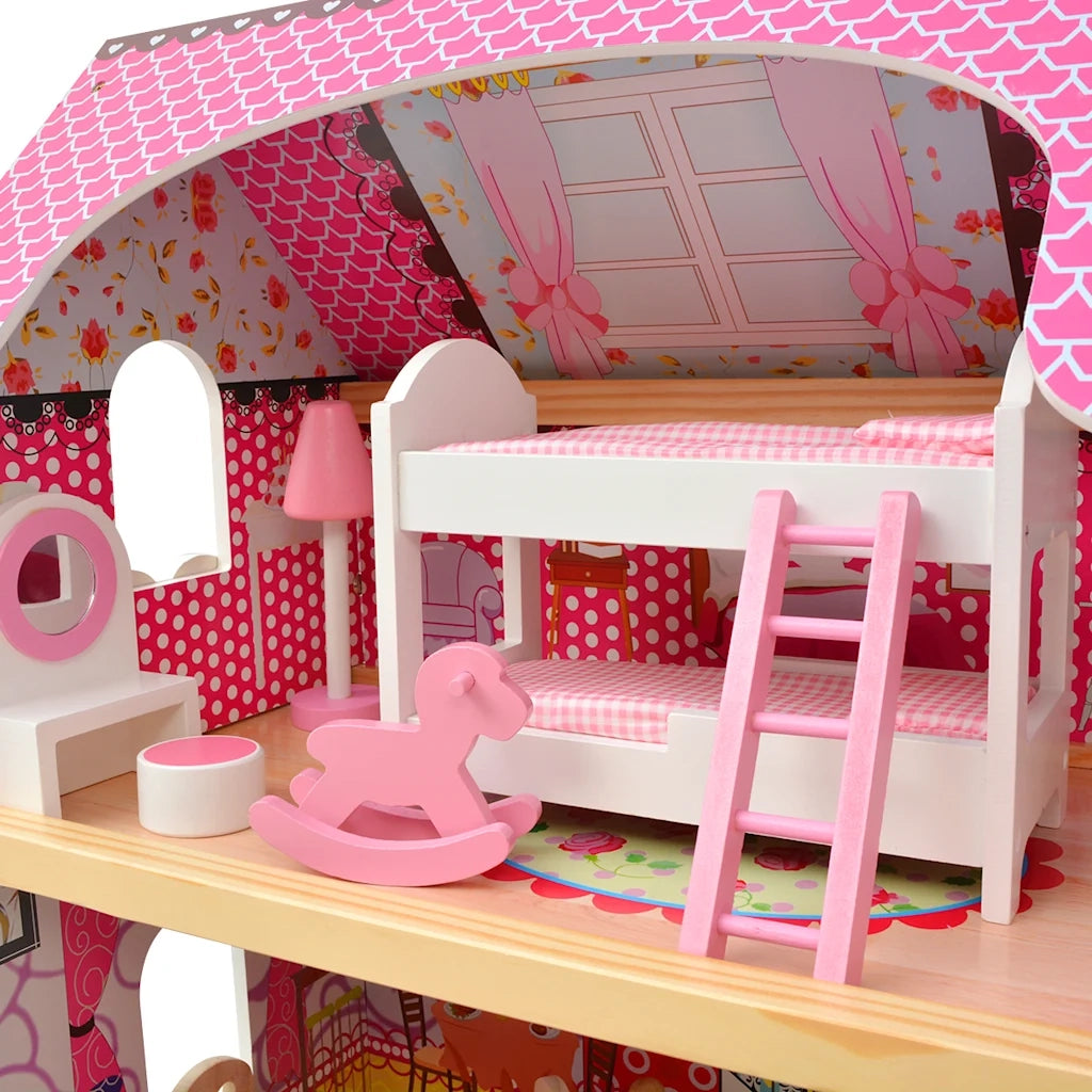 Casa delle Bambole a 3 Piani in Legno 60x30x90 cm 80175