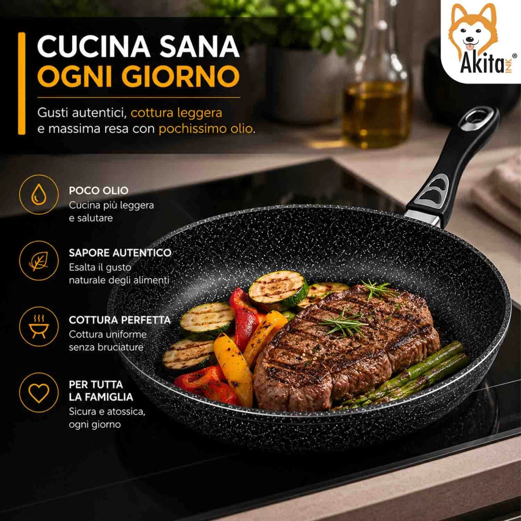 Akitaink Padella 30 cm Antiaderente Effetto Granito Induzione