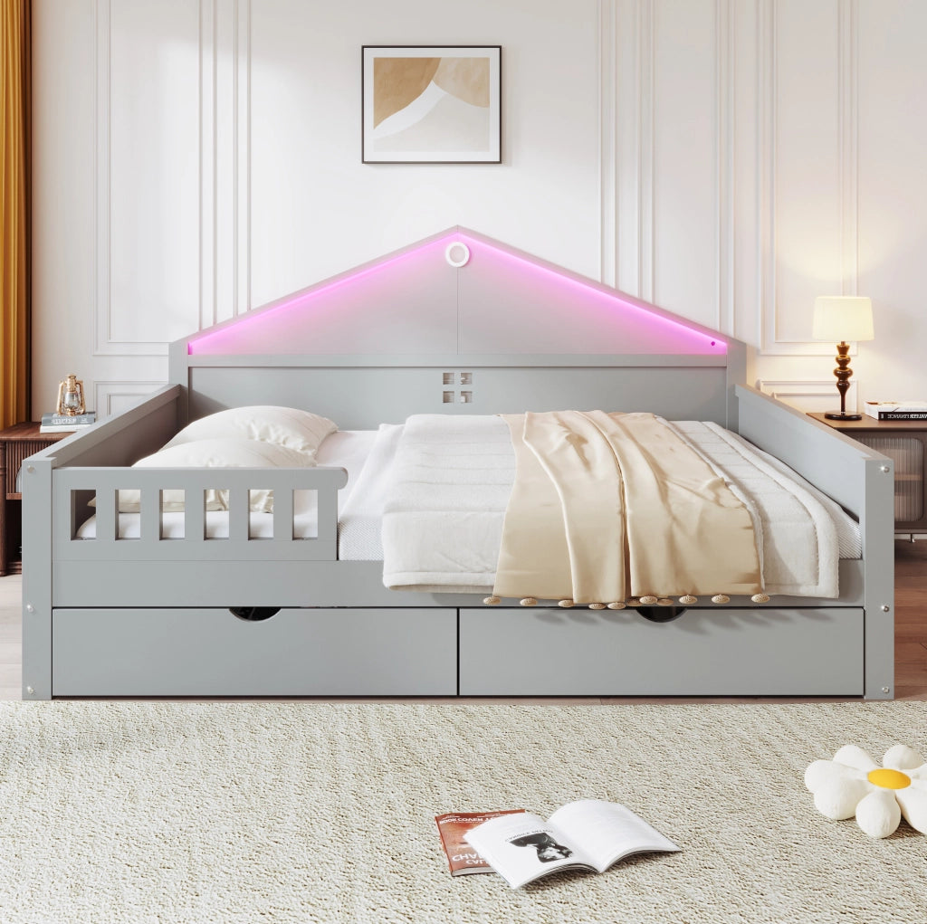 Letto multifunzione 140x200 cm con LED; 2 cassetti; grigio