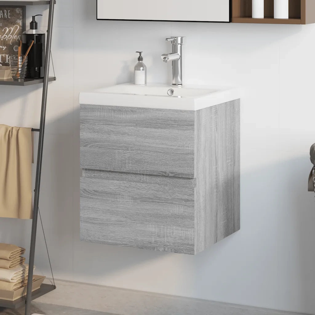 Mobile Bagno e Lavabo Integrato-Lavandino-Armadietto da bagno Grigio Sonoma Legno Multistrato 742707